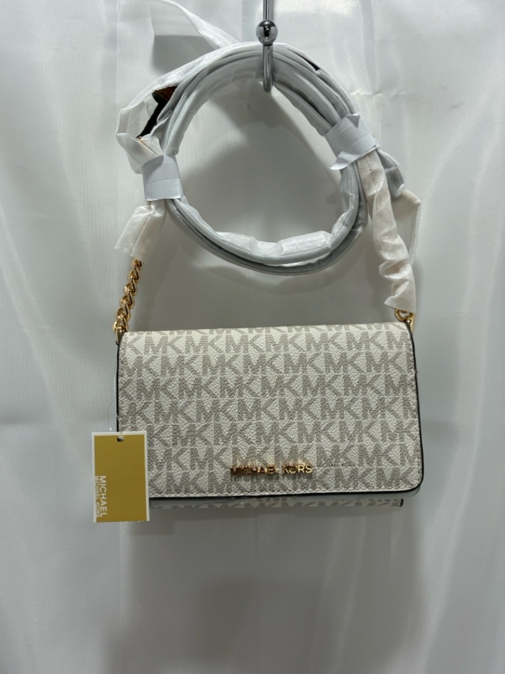 Michael Kors Cream/White MK Logo Chain Crossbody NWT - Picture 5 of 6
